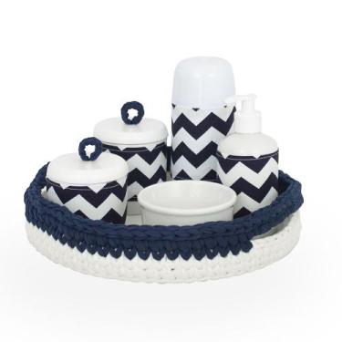 Imagem de Kit Higiene Crochê Com 6 Peças e Garrafa Pequena Marinho Quarto Bebê I