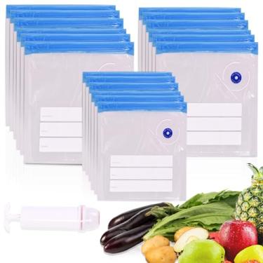 Imagem de Cloudslucky Sacos Sous Vide, 24 peças, sacos reutilizáveis de vedação a vácuo para alimentos, saco selador a vácuo com zíper com bomba manual, cozimento sous vide, seguro para freezer, aquecimento de