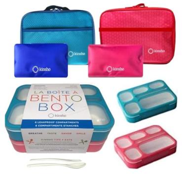 Imagem de kinsho Lancheiras Bento com bolsa e bolsas de gelo | Bento-Box Bolsa térmica Ice Cold Pack Conjunto de duas para crianças e adultos | Conjunto de recipientes econômicos para almoços escolares para