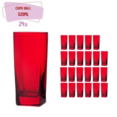 Imagem de Jogo 24 Copos Texas Quadrado Vidro Vermelho Mesa Posta 320ml - PRATICA