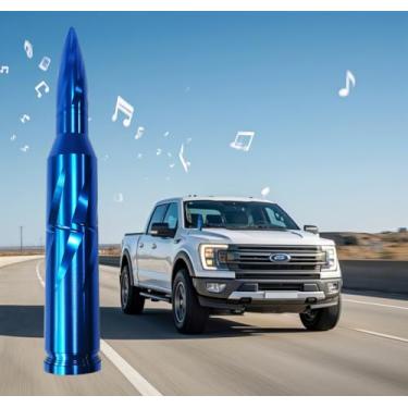 Imagem de Antena bullet de carro caminhão 50 cal, acessórios de rádio, substituição universal para GMC Sierra 1500 Chevy Dodge Ram Silverado 1500 2500 3500 Ford F150 F250 F350 padrão espiral (azul, 19,8 cm)