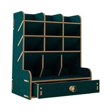 Imagem de WeiLaiKeQi Organizador de caneta de madeira, rack de armazenamento estacionário, materiais de artes de arte multi -grade, organizador de desktop de porta -lápis, Verde