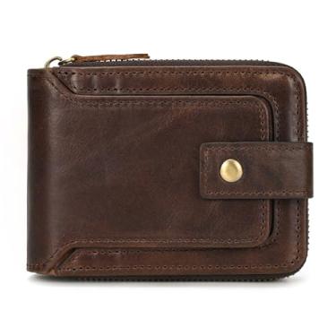 Imagem de Carteira masculina de couro genuíno com zíper, 12 compartimentos para cartão de crédito, 2 compartimentos para cédulas, 1 compartimento para identidade, 1 bolso para moedas, café, 0038 Café, Tendência