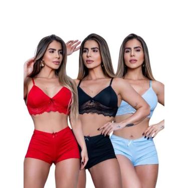Imagem de Kit Até 3 Short Dolls Lara Liso Peças em Tecido Romantic, com Renda De