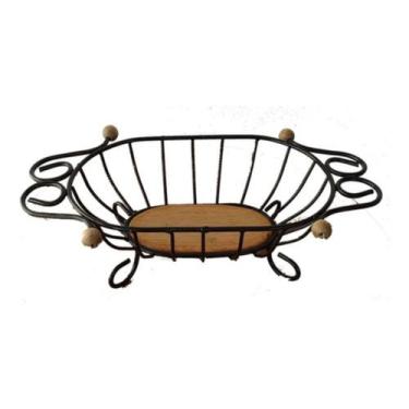 Imagem de Fruteira de mesa em Ferro e Madeira Artesanal Rústico Oval Pequena - E