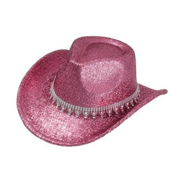 Imagem de Vaveren Chapéu de cowboy brilhante e largura chapéu de jazz para festas de cosplay em concertos festivos, Rosa