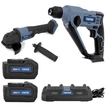 Imagem de Esmerilhadeira TRB0003, Martelete TRB0002, 2 Baterias 4,0 Ah e 1 Carregador de Bateria Duplo Torkz, 20 Volts