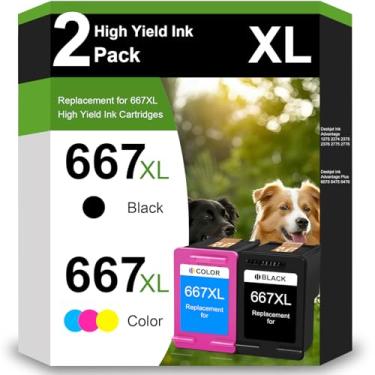 Imagem de Cartucho de tinta 667XL preto e colorido combo de substituição para HP 667XL 667 XL cartuchos de tinta funciona para impressoras HP DeskJet 1275 2374 2375 2376 2775 2776 6075 6475 6476 (1 preta, 1