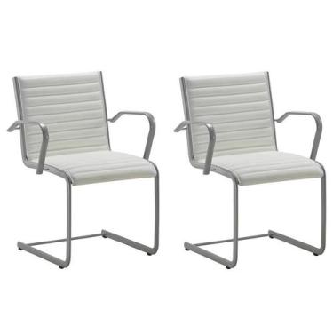 Imagem de Kit 2 Cadeiras Escritório Fixa Branca Com Braços Prata - Alezzi