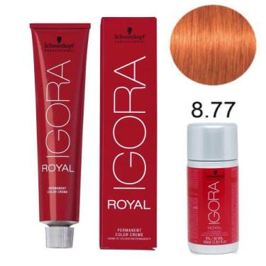Imagem de Kit Tintura Schwarzkopf Igora Royal 8-77 Louro Claro Cobre Intenso 60g