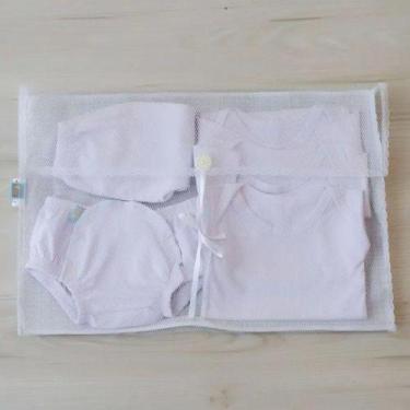 Imagem de Kit 4 Peças Saquinhos Maternidade Duplo para Roupas Tule Xadrez Cinza 