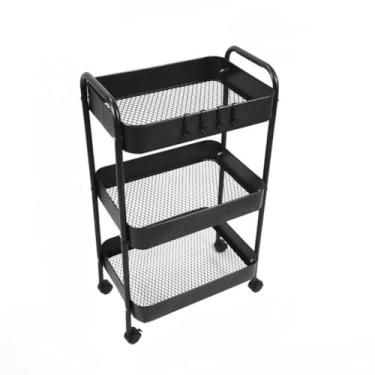 Imagem de Carrinho Auxiliar com 3 andare de Ferro ou Acrílico rodinhas para Salão de Beleza Pedicure Manicure Esmalteria Estética(PRETO(Ferro))