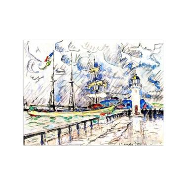 Imagem de Paul Signac Famosas Pinturas-Impressas em Tela-Jetty e farol-Moderno Pôster Decoração Sala de Estar e Quarto 60x80cm24x31in Sem Moldura