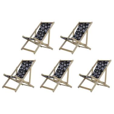 Imagem de Kit 5 Cadeiras Espreguiçadeira Preguiçosa Dobrávl Sem Braço Natural - 