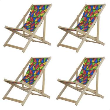 Imagem de Kit 4 Espreguiçadeiras Preguiçosa Dobrável sem Braço Madeira Maciça co