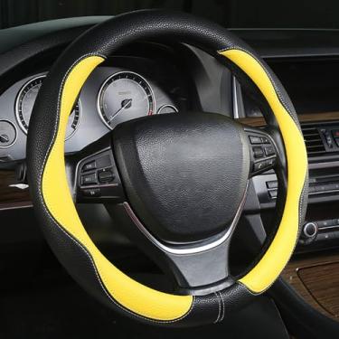 Imagem de Nova capa de volante de carro esportivo para homens e mulheres, ajuste universal em forma de linha 35.6 cm/38.1 cm/40.6 cm PU capas de volante antiderrapantes para caminhões, caminhonete, SUV (preto e