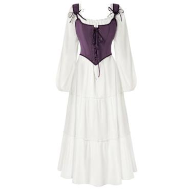 Imagem de Scarlet Darkness Medieval Dress for Women Corset and Chemise Pirate Costume Long Sleeve Renaissance Dress Purple Size 10