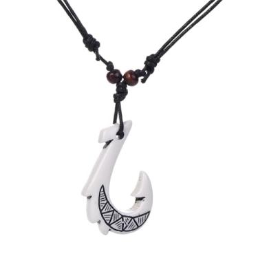Imagem de coadipress Colar havaiano com pingente de anzol, vintage, Maui, praia, sofrimento, tribal, cordão de cânhamo, ajustável, corrente de proteção, amuleto, tartaruga, tubarão, colares para homens e