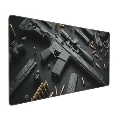 Imagem de Buslint Mouse pad estendido para jogos com design de arma militar, tapete de mesa grande para teclado e mouse, preto, 89,9 x 40 cm