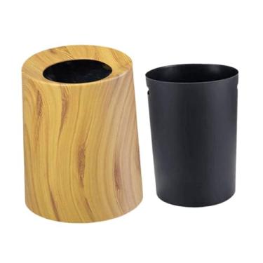 Imagem de Generic Lixeira redonda, lixeira de papel, recipiente de lixo, lixeira, cesto de lixo para quintal, quarto interno, pátio, banheiro, Cor de Madeira