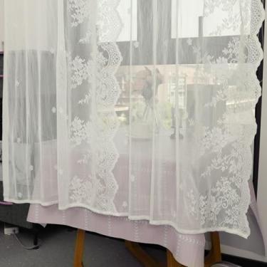 Imagem de 2 peças de cortinas de renda para cozinha country floral bordado saia de renda para janela, café, sala de jantar, banheiro, saia branca transparente, cortinas curtas transparentes para janelas