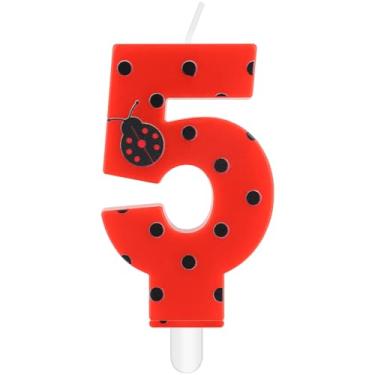 Imagem de iNINGER Miraculous Number 5 Birthday Candle Ladybug Cupcake Toppers for Kids, Miraculous Black Red Polka Dots Cartoon Ladybug Theme Number Candle for 5th Birthday Party Baby Shower.