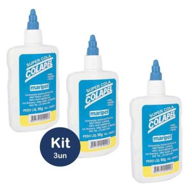 Imagem de Cola Escolar Branca Infantil Não Tóxica Lavável Colapel Kit 3un 90g Us