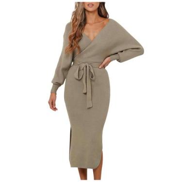 Imagem de Moda feminina sexy manga comprida vestido sólido bandagem festa vestid