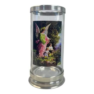 Imagem de Suporte Vela 7 Dias Anjo Da Guarda 18 Cm Vidro E Alumínio