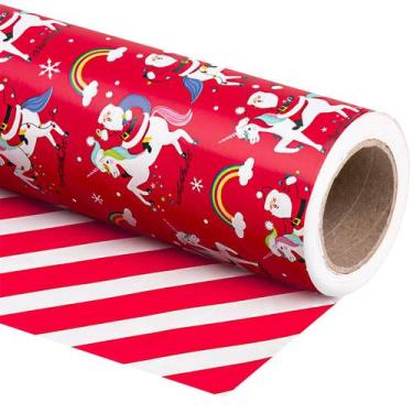 Imagem de Embrulho de presente WRAPAHOLIC 76 cm x 30,5 m de unicórnio reversível