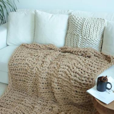 Imagem de Manta Maetoow Chenille Chunky Knit 102x127 cm cáqui