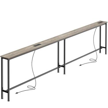 Imagem de SUPERJARE Mesa de sofá de 102 polegadas com 2 tomadas elétricas e portas USB-C, mesa de console estreita de 14 cm com armazenamento, extra longa, para sofá de entrada no corredor, atrás do sofá