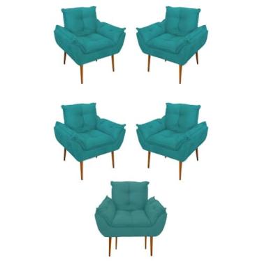 Imagem de Kit 05 Poltrona Opala Sofá Sala, Quarto, Escritório Suede Cor:azul Turquesa