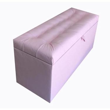Imagem de Puff Baú Organizador 1 Metro - Banco com Armazenamento para Quarto, Suporta 180kg, Tecido Suede, Pronto para Usar(Rosa claro corino,Rodizios c/travas)