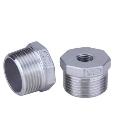 Imagem de CONSTELLAR Encaixe de tubo de aço inoxidável 304 - NPT macho de 2,5 cm para NPT fêmea de 0,6 cm, encaixe de tubulação de bucha redutora/redutora fêmea, bucha sextavada adaptador (2 peças)