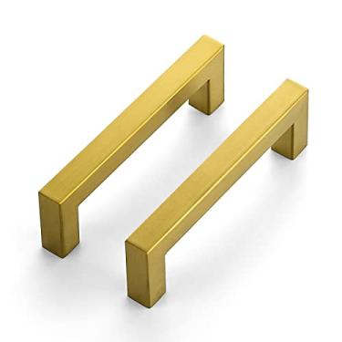 Imagem de Ravinte Pacote com 25 puxadores quadrados de armário de cozinha de 10 cm puxadores de gaveta de latão escovado puxadores de ferragens de armário de cozinha para gavetas de cômoda de armário