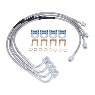 Imagem de TXRXIZ 89716 Linhas de freio inoxidável, kit de mangueira de linha de freio dianteiro/traseiro para elevação de 10 a 15 cm, compatível com linha de freio 2007-2018 Jee-p Wrangler JK Unlimited - 61 cm