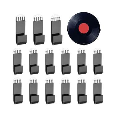 Imagem de Sgphrzlt Pacote com 15 suportes para armazenamento de discos de vinil, suporte de parede, ganchos autoadesivos de prateleira para exibição de discos de parede, ganchos de acrílico removíveis para CD