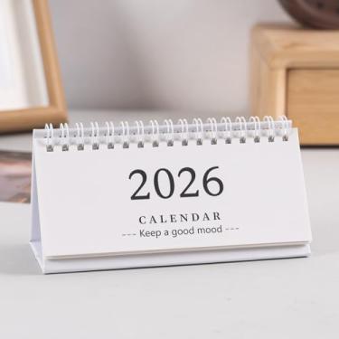 Imagem de Mini calendário de mesa 2025-2026 pequeno para agenda diária, material de escritório, branco