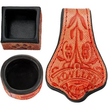 Imagem de KONLLEN Bolsa de couro gravada com suporte de giz em couro vegetal curtido tacos de sinuca acessórios silenciosos de bilhar