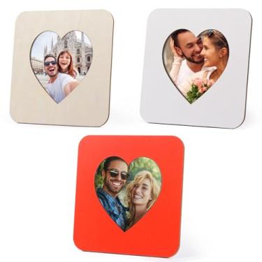 Imagem de AWIZOM 6 porta-retratos de madeira de coração, vermelho, branco e rosa, moldura de madeira de 19 cm, moldura de cartão postal de madeira dos namorados, casamento, dia das mães, casa, prateleira de