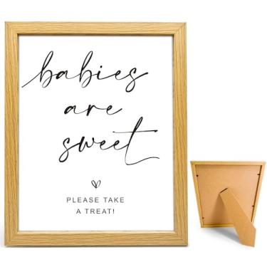 Imagem de Placa de mesa Babies are Sweet (20 x 25 cm com moldura de madeira) Placa minimalista para chá de bebê, sinal de petisco de chá de bebê, recepção, por favor, pegue uma placa de petisco -XKLP17
