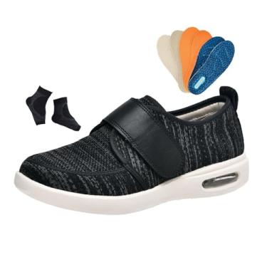 Imagem de Sapatos Para Diabéticos Masculinos, Sapatos Ortopédicos Ajustáveis ​​Masculinos Para Diabéticos Artrite Edema, Respirável Com 3 Pares De Palmilhas Substituição, Para Edema, Inchados(Black Gray,46 EU)