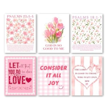 Imagem de Bgohrd Conjunto de pôster floral rosa, impressões de arte de parede de escrituras cristãs rosa para decoração de sala de estar, pôster de pintura de flores estéticas modernas para quarto de dormitório