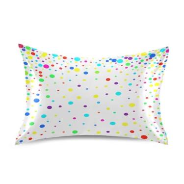 Imagem de Wassud Fronha de cetim com pontos coloridos para cabelo e pele, fronhas de seda lisa, king size, respirável, com fecho de envelope