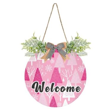 Imagem de YETTASBIN Placa de boas-vindas para árvores de Natal, placa impermeável para pendurar na parede, guirlanda decorativa para inauguração de casa, quintal, jardim, decoração de férias, 30 x 30 cm