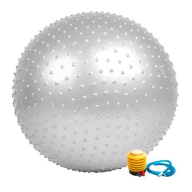 Imagem de Bola Pilates 65cm com Cravos para Yoga e Exercícios Funcionais com Bomba Manual – Suporta 150kg(Prata)
