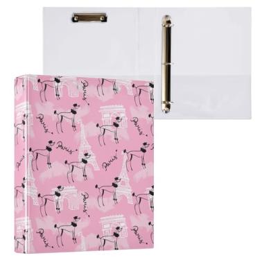 Imagem de Torre Eiffel de Paris e Poodle Black Dog Sketch Fichário de 3 anéis decorativos de 3,8 cm com prancheta e 3 bolsos transparentes, comporta 200 folhas de papel tamanho A4 fichários à prova d'água para