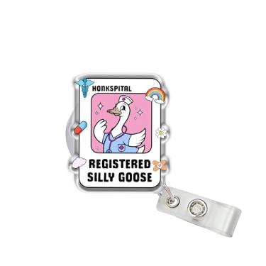 Imagem de OKOMCM Carretéis retráteis de crachá registrados Silly Goose Honkspital tamanho 5 cm clipe de cinto acrílico para crachá de identificação, cordão de crachá de animal engraçado, acessórios de saúde