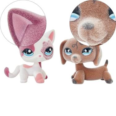 Imagem de 2pcs Custom-Made Flocked Animal Figure Fuzzy Collie Great Dane Dachshund Cocker Spaniel Dog Short Hair cat Old Pet Shop Toy Compatible with LPS Birthday Party Favor